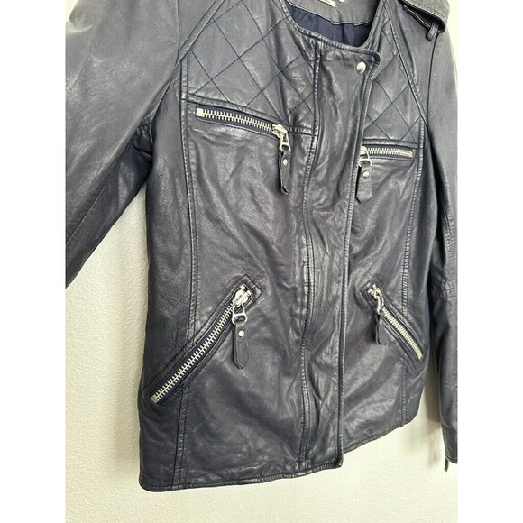 Isabel Marant Étoile Kady Quilted Washed Lamb Leather Jacket Ink Blue Size 38 - Picture 7 of 16